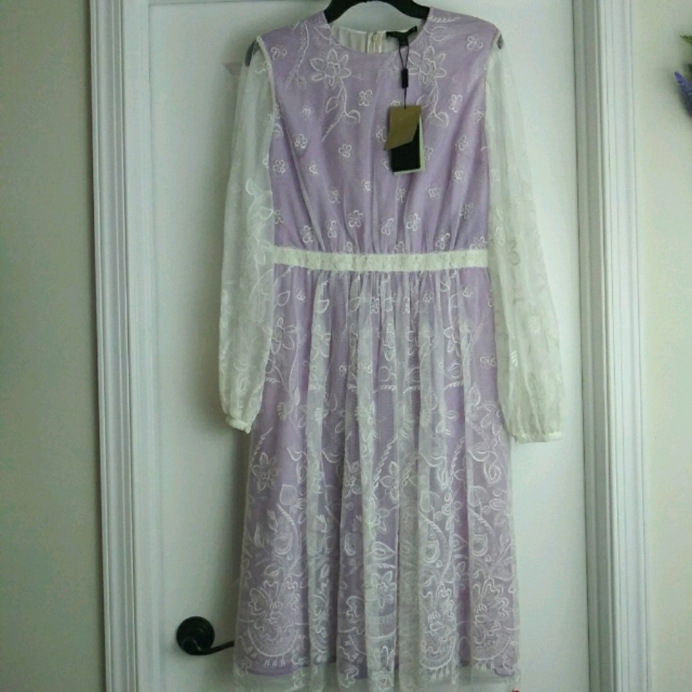 NWT Sz 6 Burberry White Lace and Lavender Dress